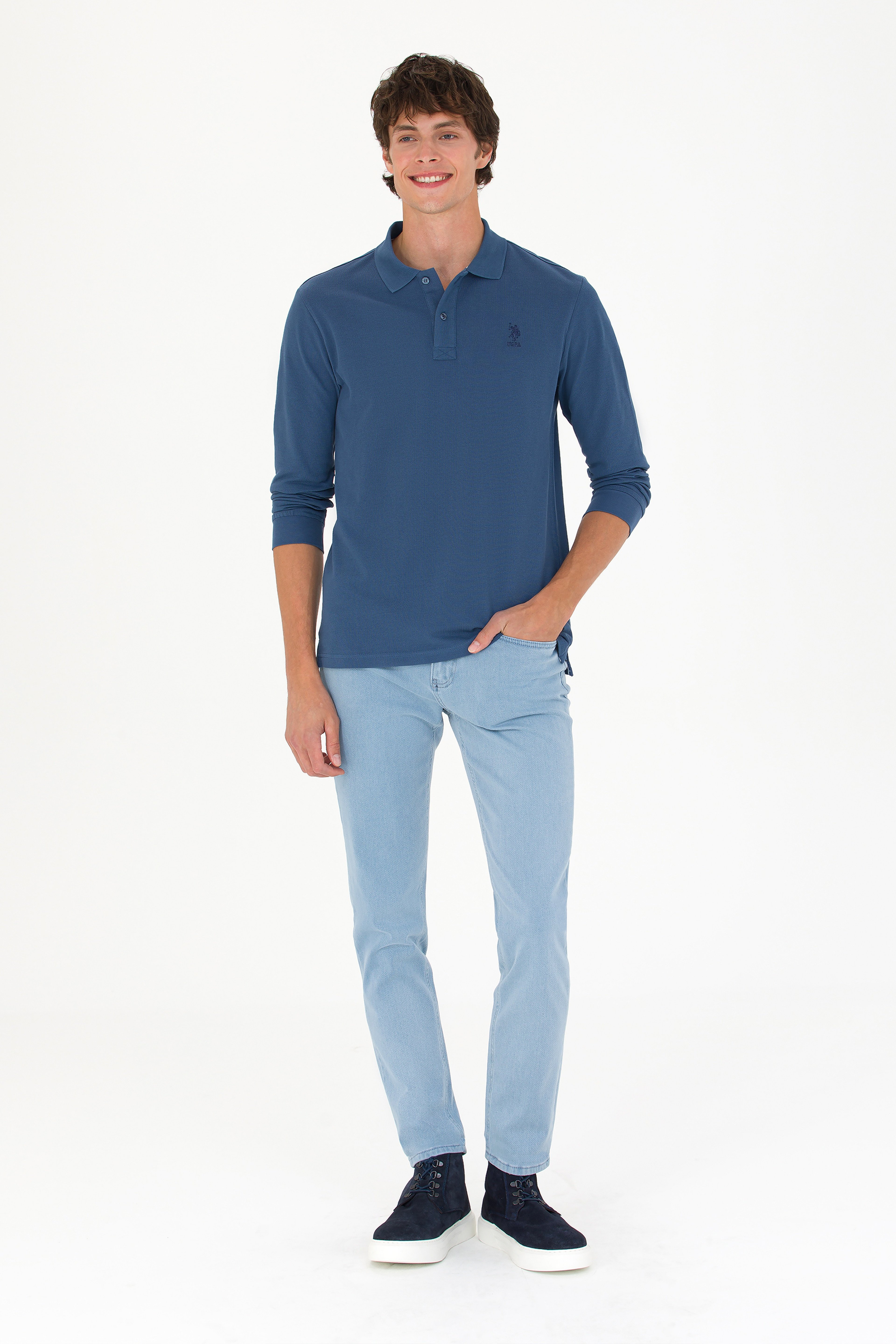Erkek İndigo Basic Sweatshirt