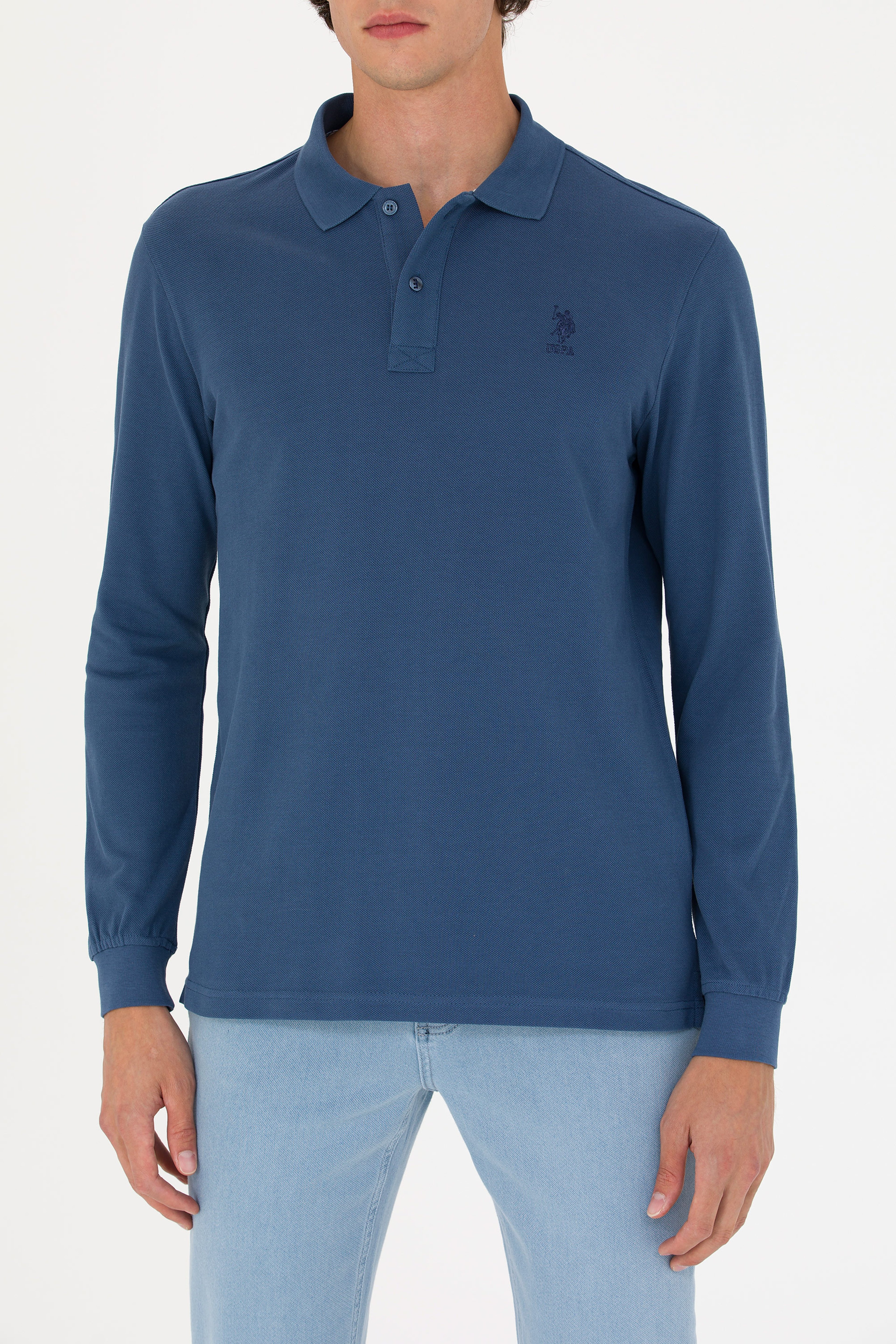 Erkek İndigo Basic Sweatshirt - Image 6