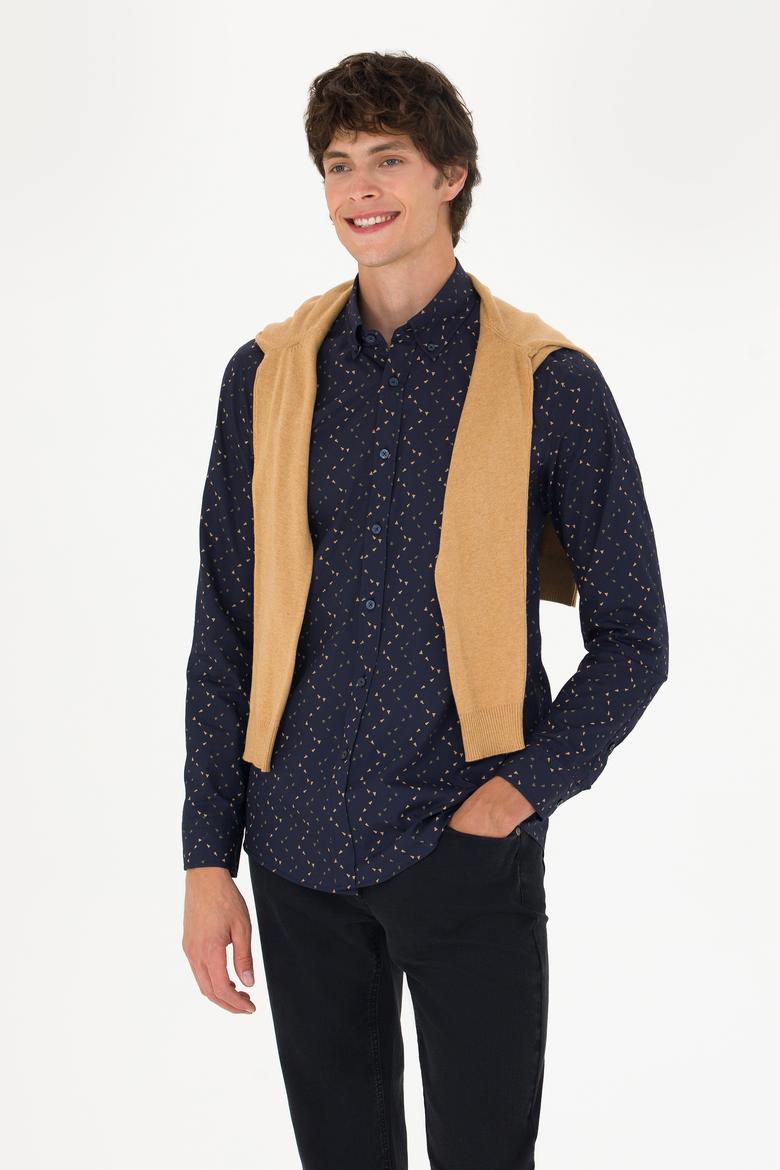 Erkek Lacivert Uzun Kollu Gömlek