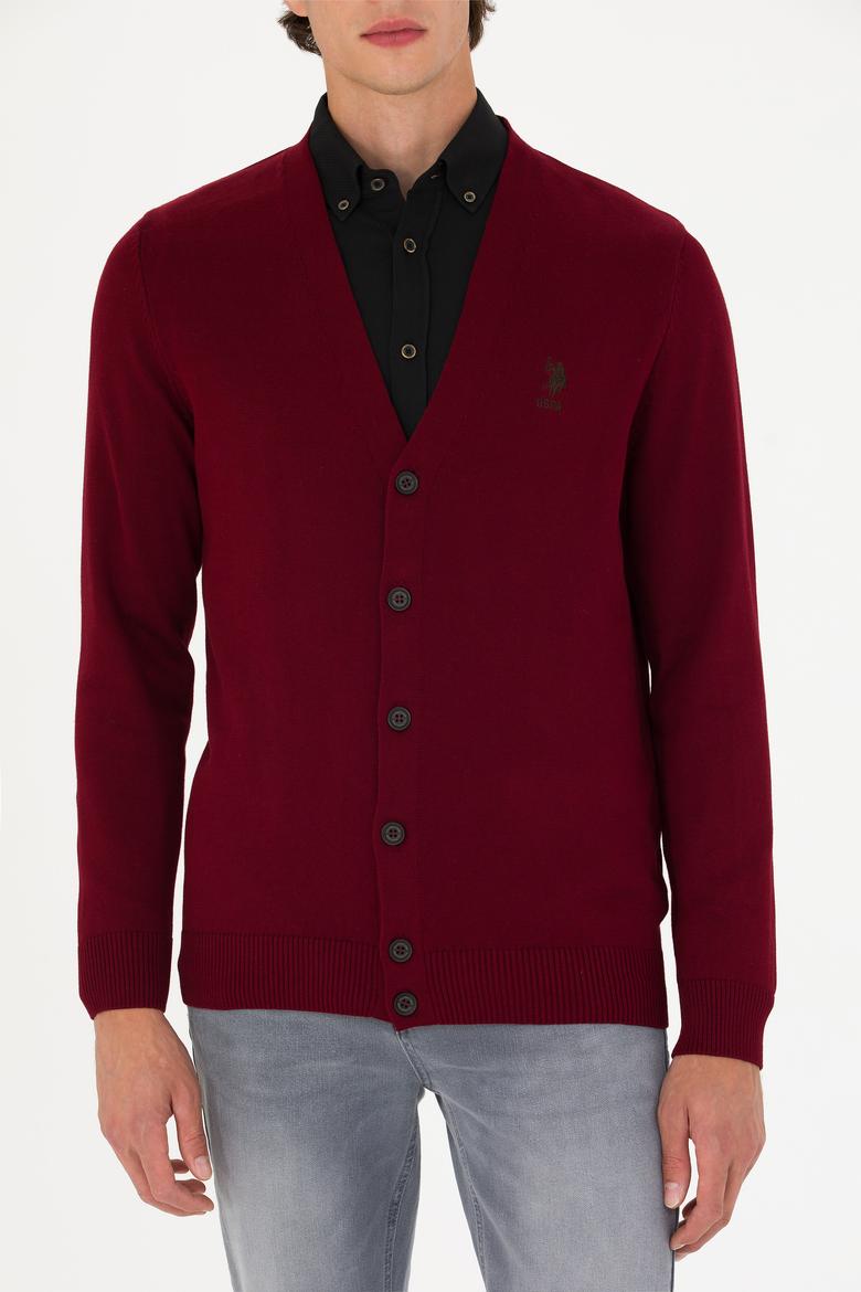 Erkek Bordo Basic Triko Hırka - 50275843015