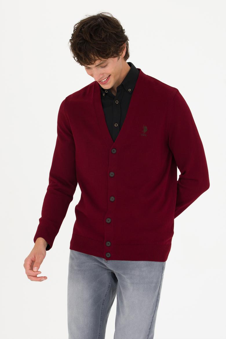 Erkek Bordo Basic Triko Hırka - 50275843015