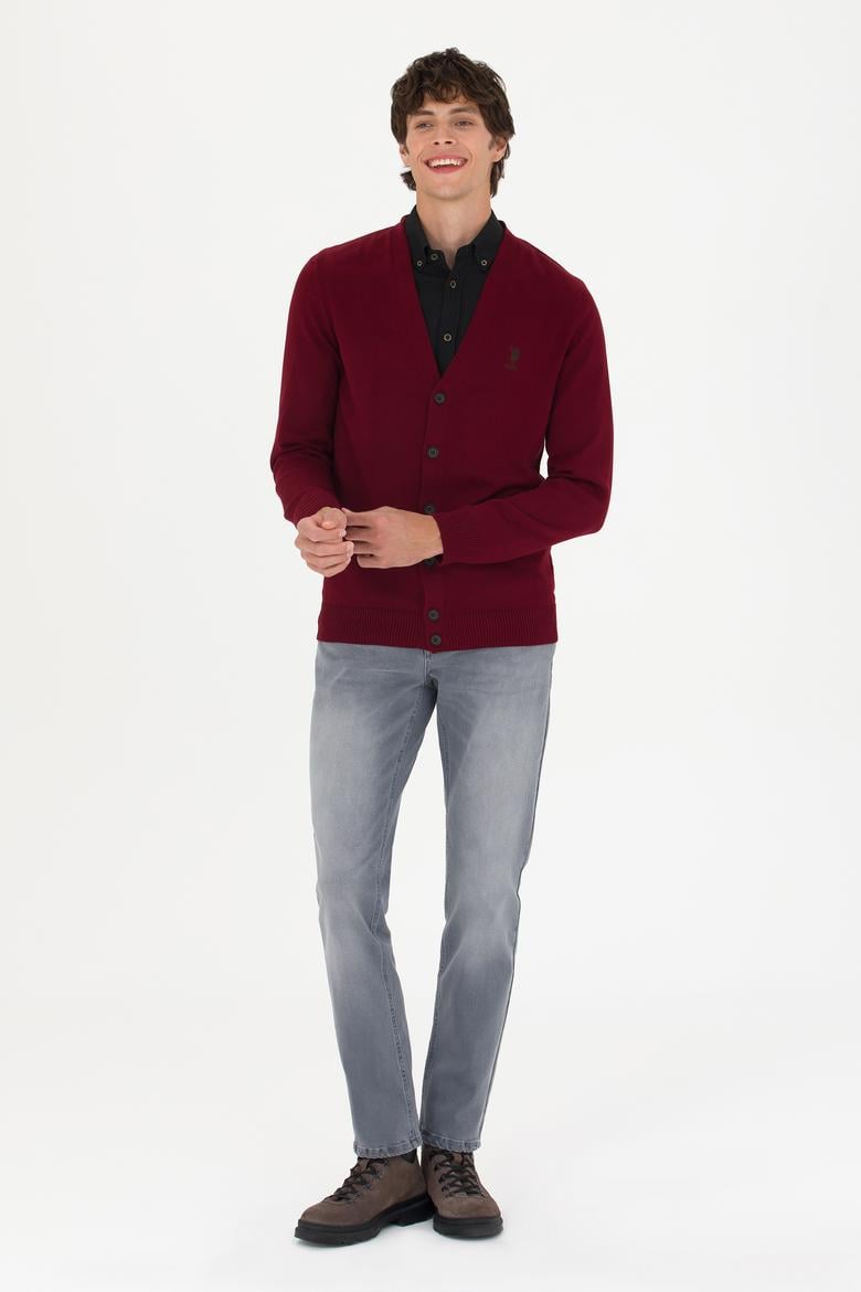 Erkek Bordo Basic Triko Hırka - 50275843015