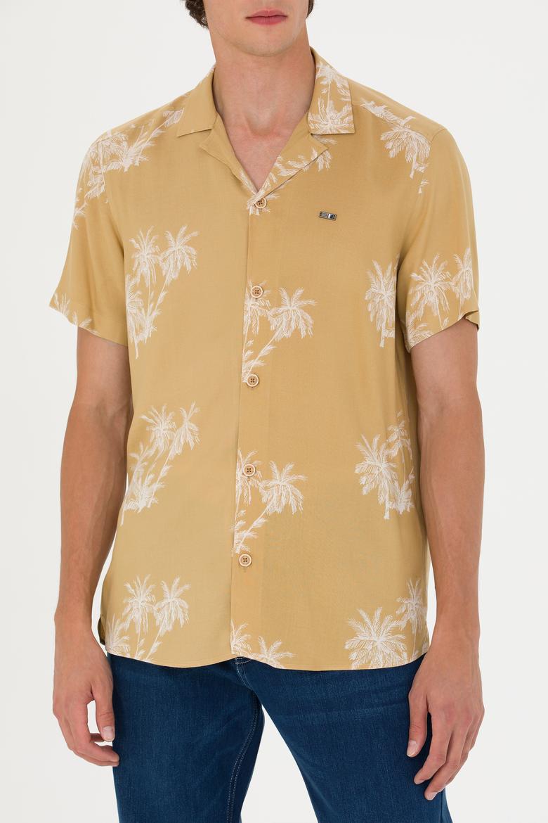 Erkek Apaş Yaka Camel Kısa Kollu Gömlek - 50264305025