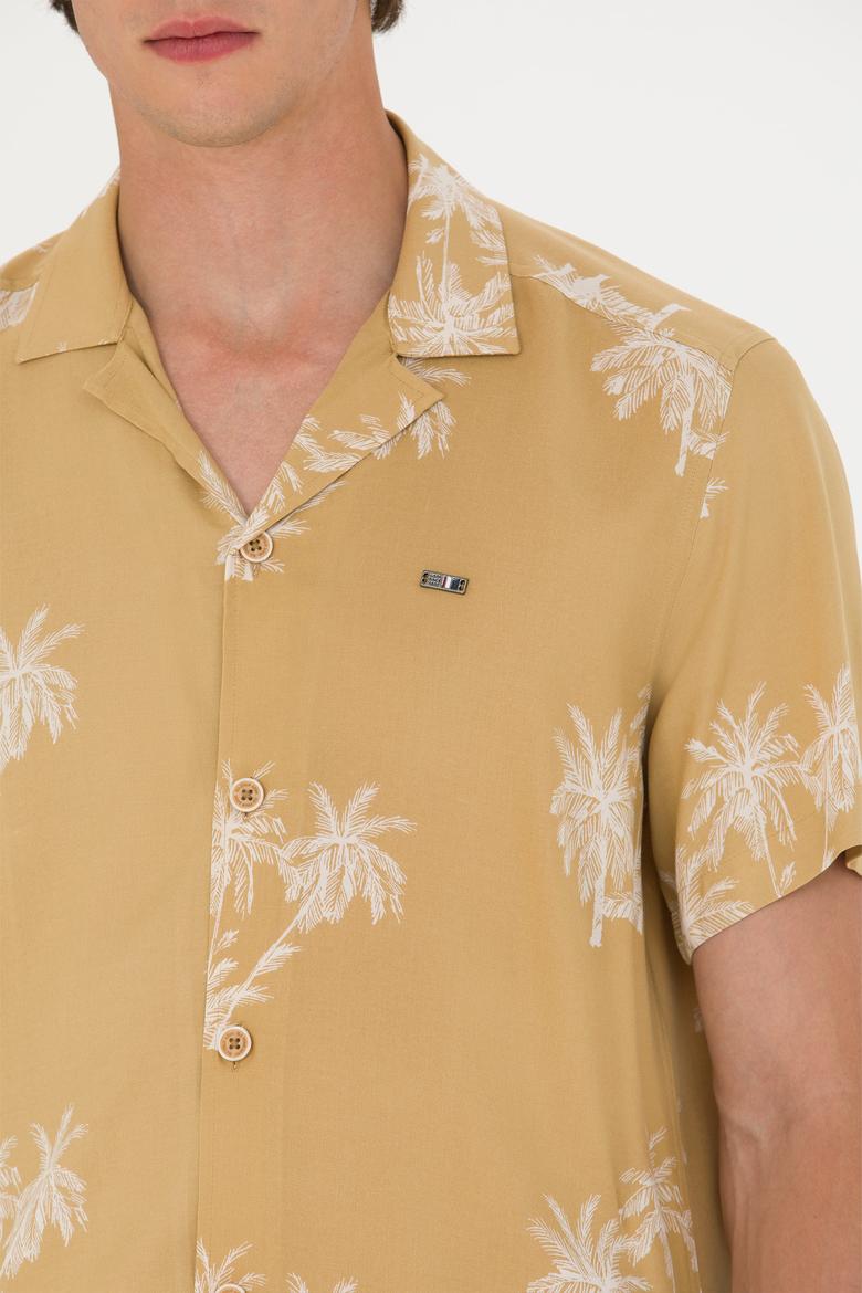 Erkek Apaş Yaka Camel Kısa Kollu Gömlek - 50264305025