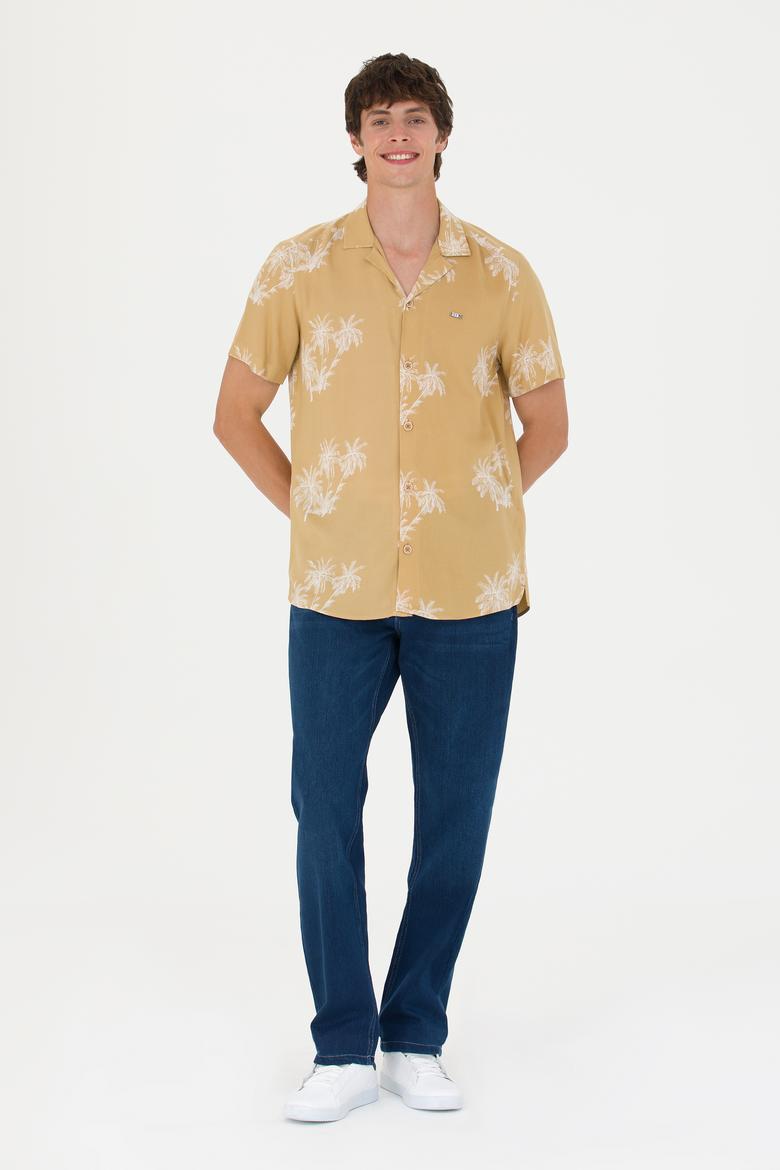 Erkek Apaş Yaka Camel Kısa Kollu Gömlek - 50264305025