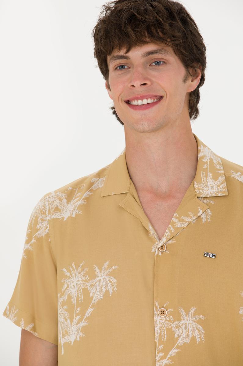 Erkek Apaş Yaka Camel Kısa Kollu Gömlek