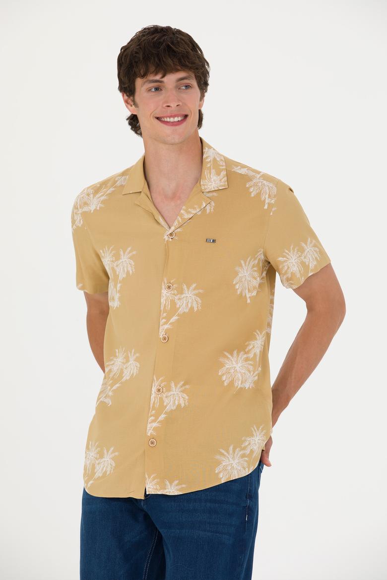 Erkek Apaş Yaka Camel Kısa Kollu Gömlek - 50264305025