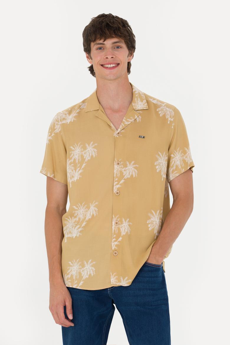 Erkek Apaş Yaka Camel Kısa Kollu Gömlek