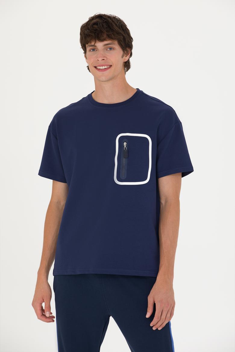 Erkek Lacivert Comfort Bisiklet Yaka Tişört - 50263578003