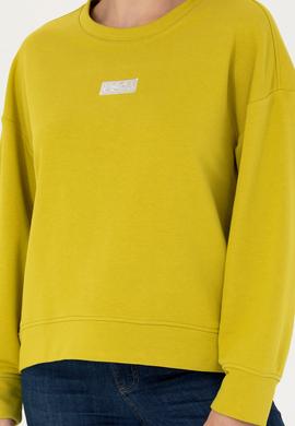 Kadın Fıstık Yeşili Bisiklet Yaka Basic Sweatshirt - 50276557020