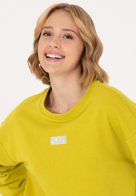 Kadın Fıstık Yeşili Bisiklet Yaka Basic Sweatshirt - 50276557020