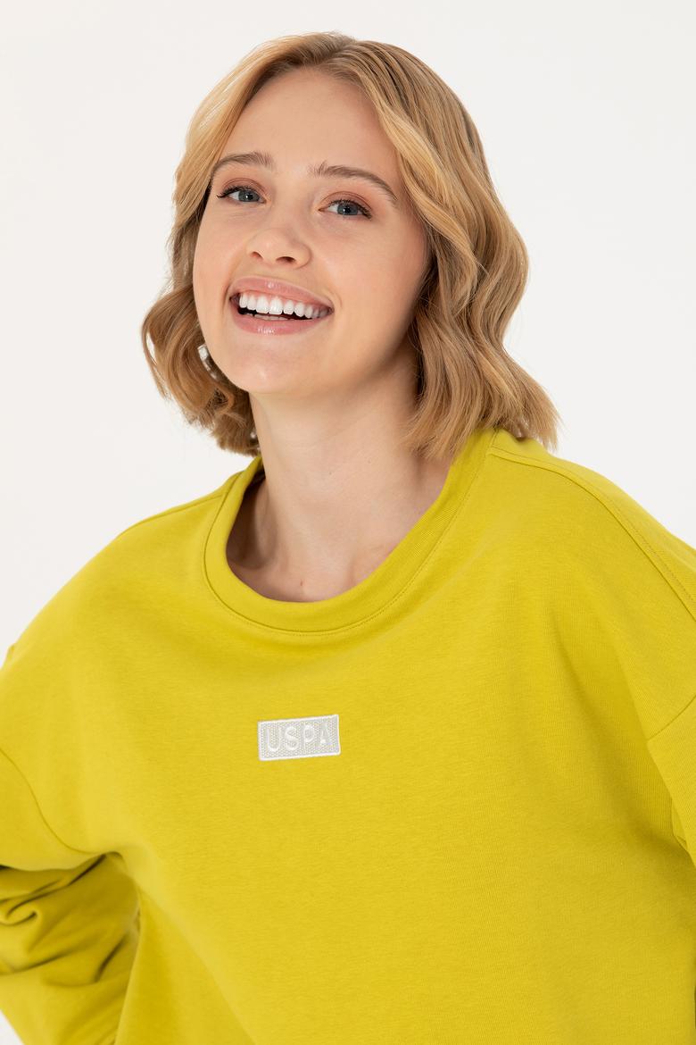 Kadın Fıstık Yeşili Bisiklet Yaka Basic Sweatshirt - 50276557020