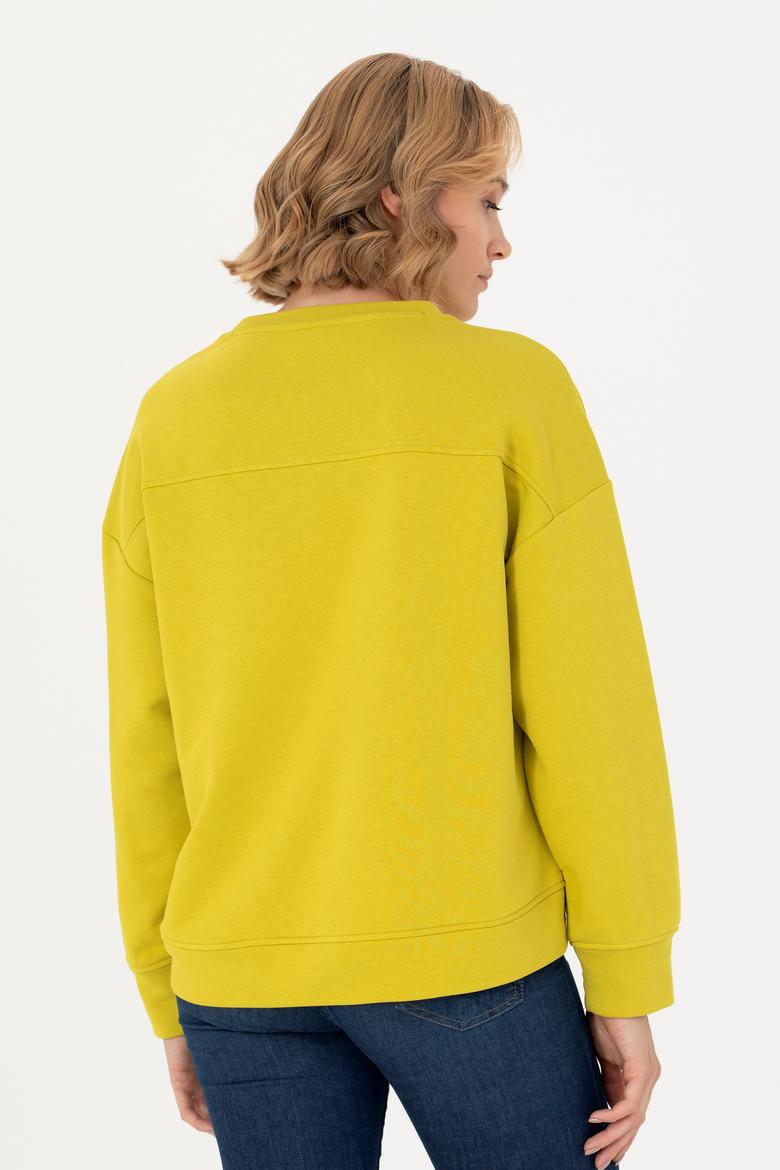 Kadın Fıstık Yeşili Bisiklet Yaka Basic Sweatshirt - 50276557020
