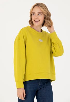 Kadın Fıstık Yeşili Bisiklet Yaka Basic Sweatshirt - 50276557020
