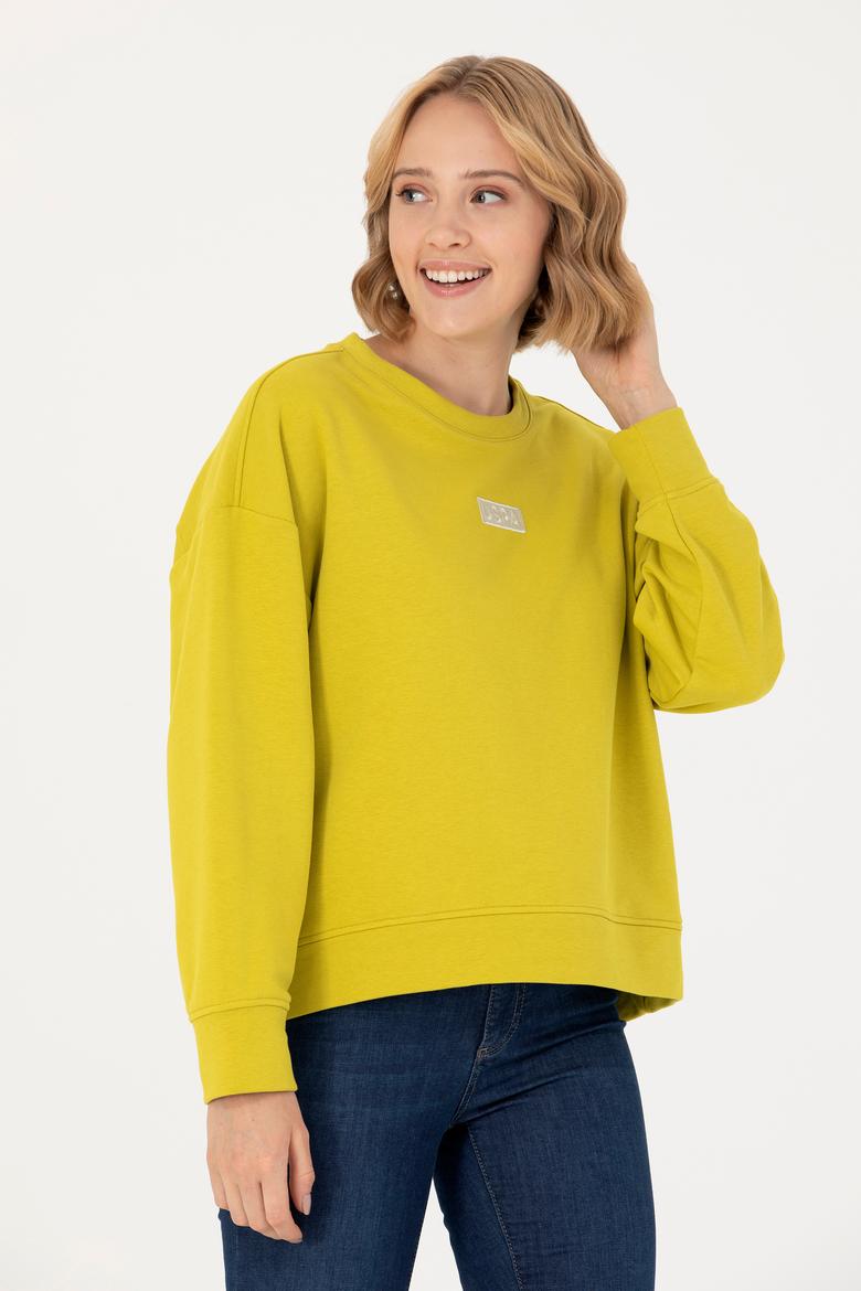 Kadın Fıstık Yeşili Bisiklet Yaka Basic Sweatshirt