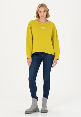 Kadın Fıstık Yeşili Bisiklet Yaka Basic Sweatshirt - 50276557020
