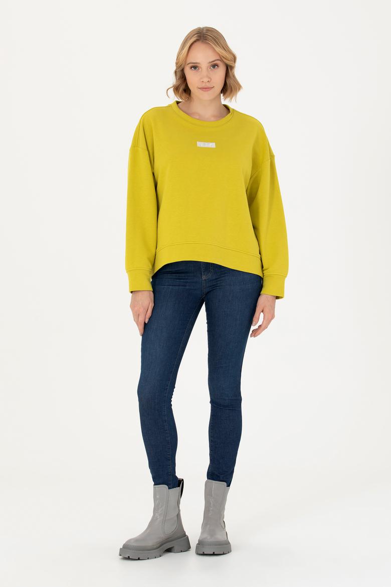 Kadın Fıstık Yeşili Bisiklet Yaka Basic Sweatshirt - 50276557020