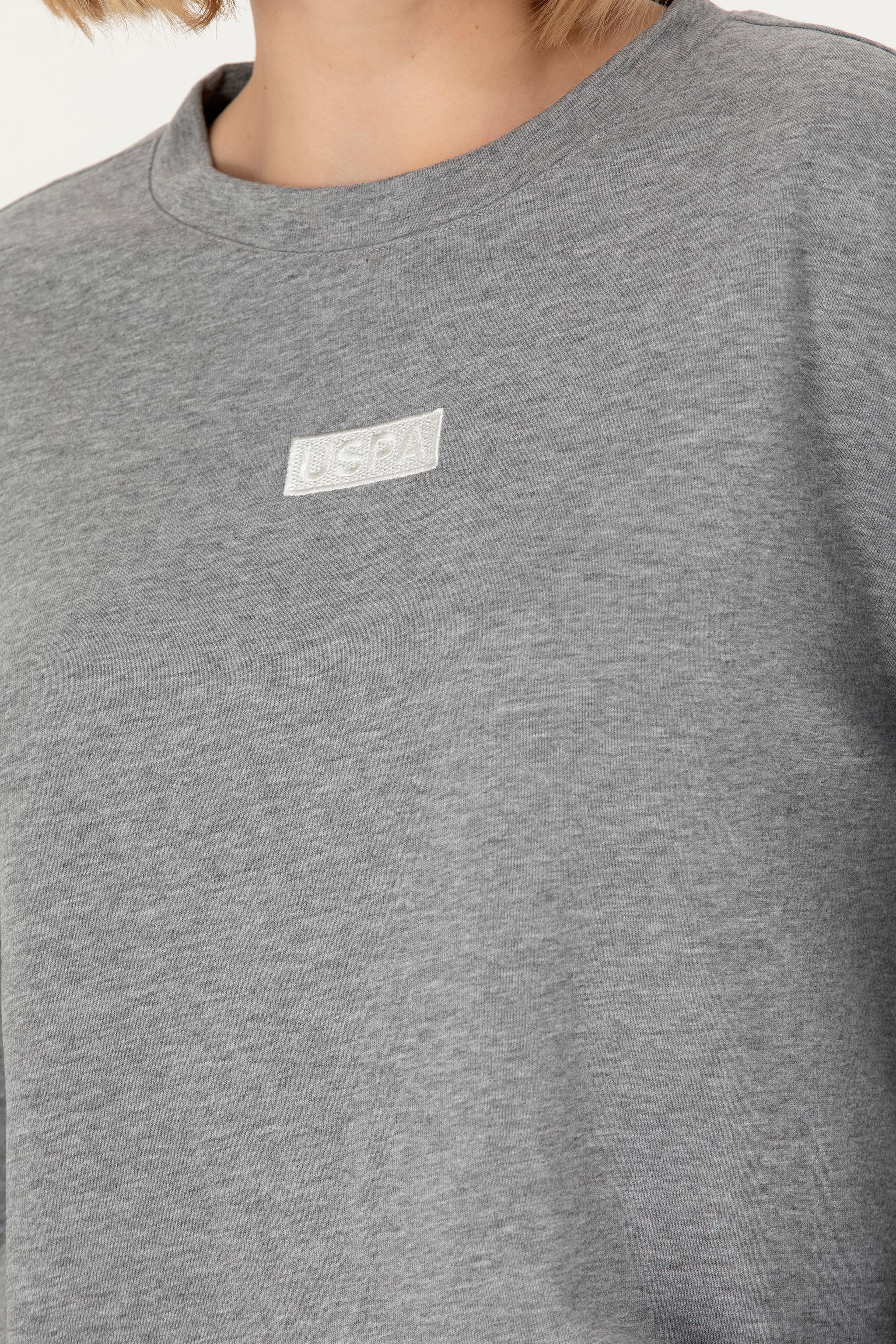 Kadın Gri Melanj Bisiklet Yaka Basic Sweatshirt - Image 7