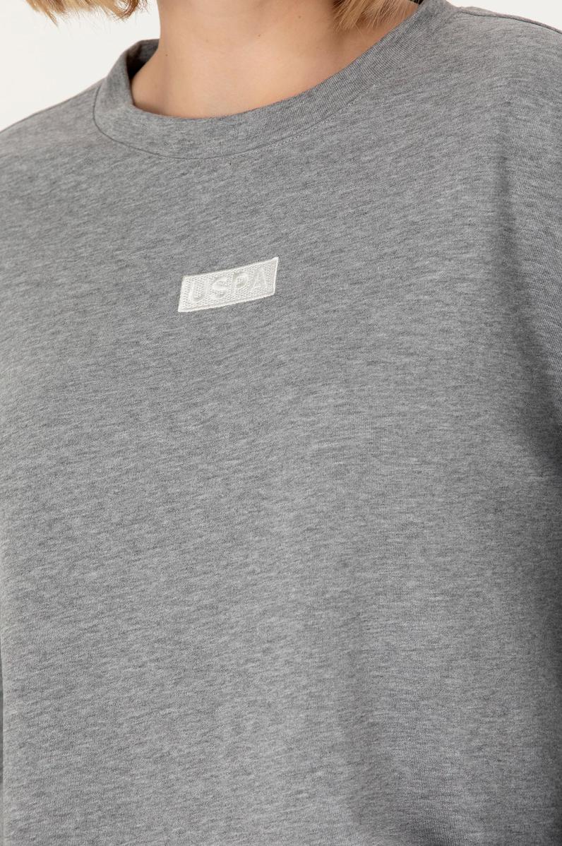 Kadın Gri Melanj Bisiklet Yaka Basic Sweatshirt