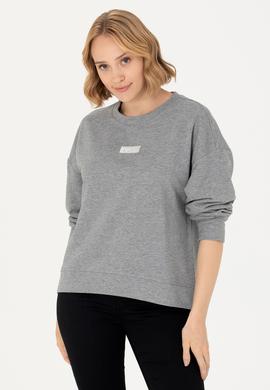 Kadın Gri Melanj Bisiklet Yaka Basic Sweatshirt - 50276557025