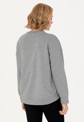 Kadın Gri Melanj Bisiklet Yaka Basic Sweatshirt - 50276557025