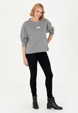 Kadın Gri Melanj Bisiklet Yaka Basic Sweatshirt - 50276557025