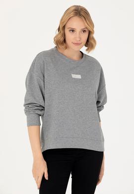 Kadın Gri Melanj Bisiklet Yaka Basic Sweatshirt - 50276557025