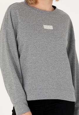 Kadın Gri Melanj Bisiklet Yaka Basic Sweatshirt - 50276557025