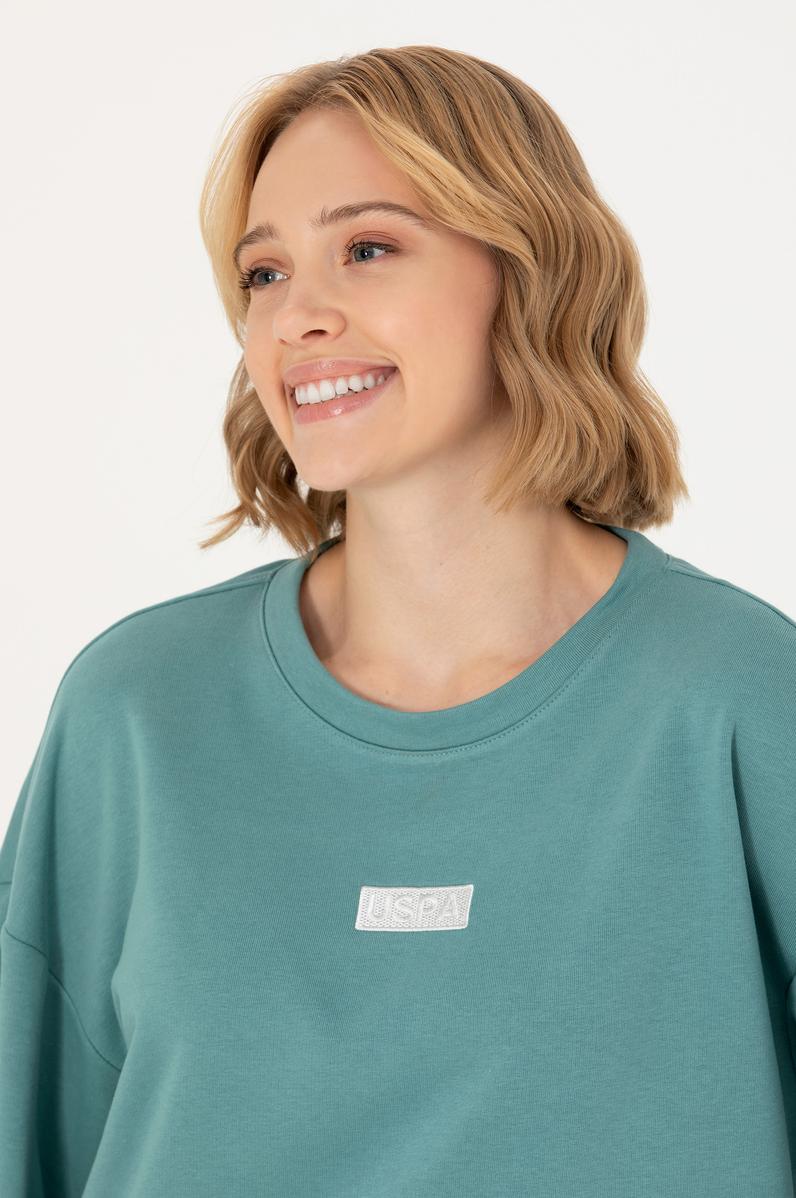Kadın Mint Bisiklet Yaka Basic Sweatshirt