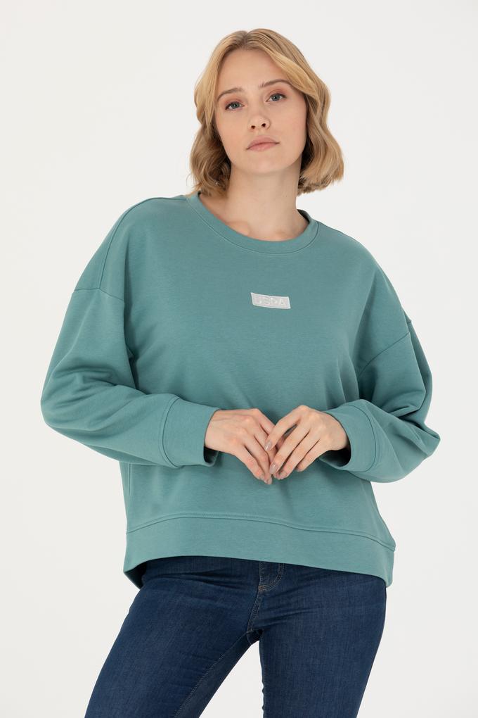 Kadın Mint Bisiklet Yaka Basic Sweatshirt