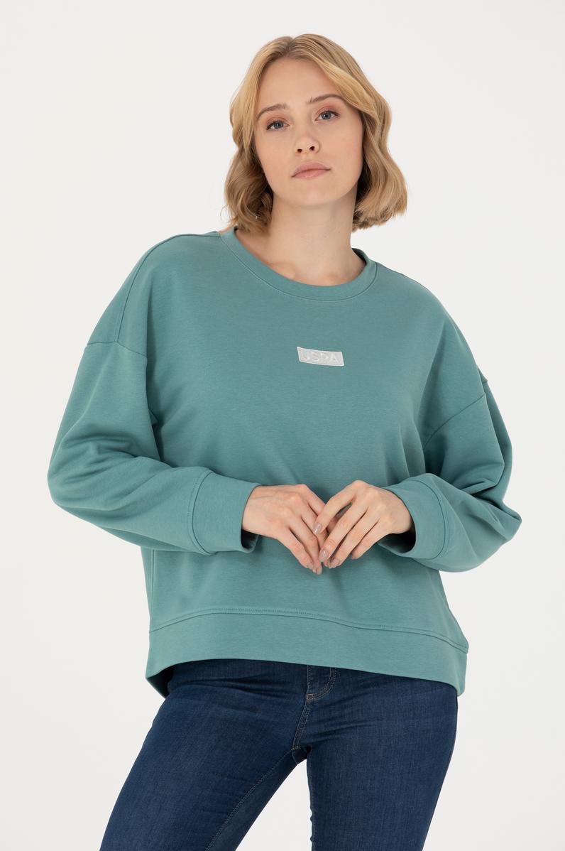 Kadın Mint Bisiklet Yaka Basic Sweatshirt