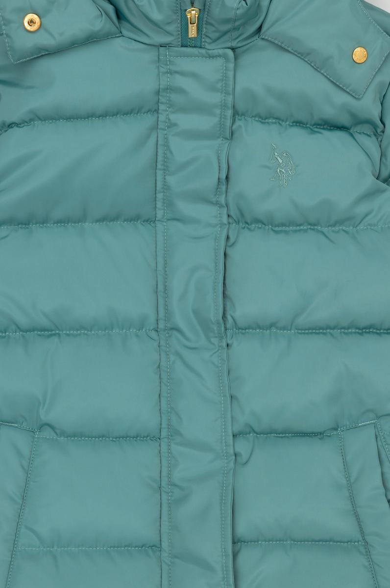 Kız Çocuk Mint Kapüşonlu Kaban