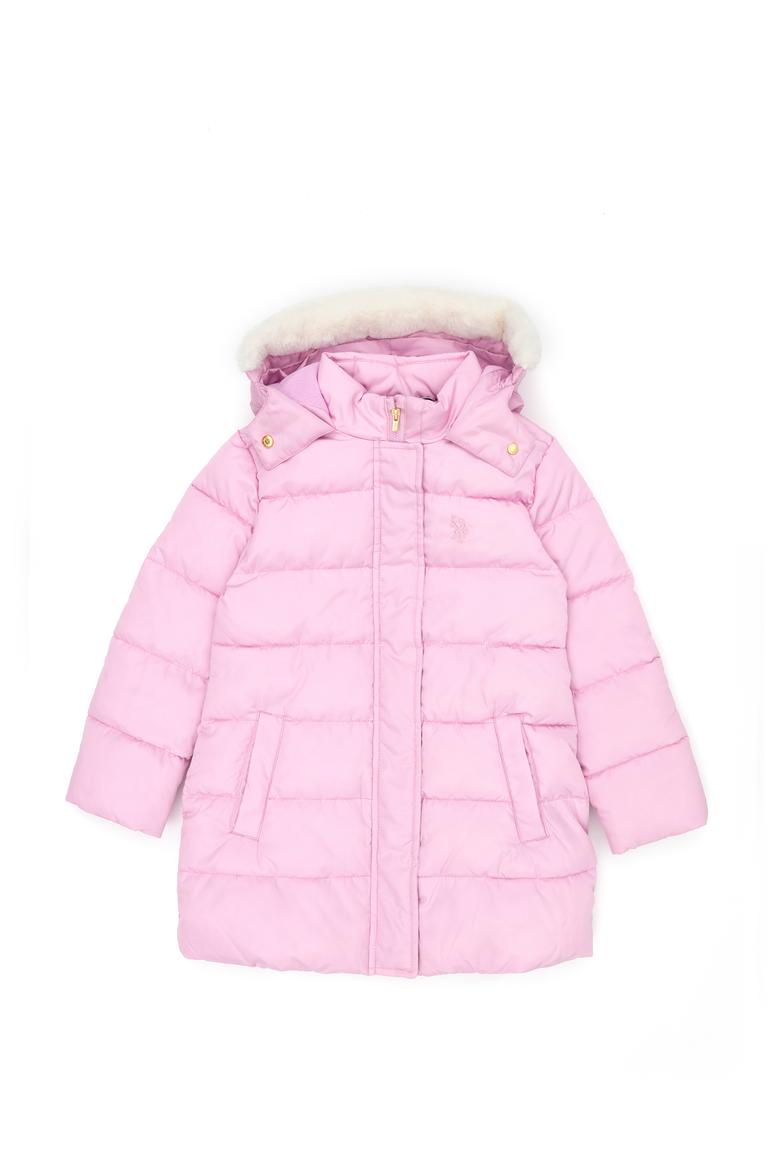 Kız Çocuk Lila Kapüşonlu Kaban