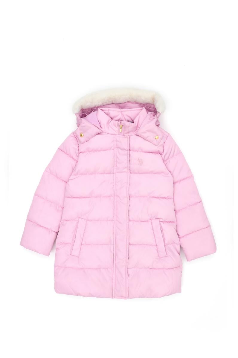 Kız Çocuk Lila Kapüşonlu Kaban