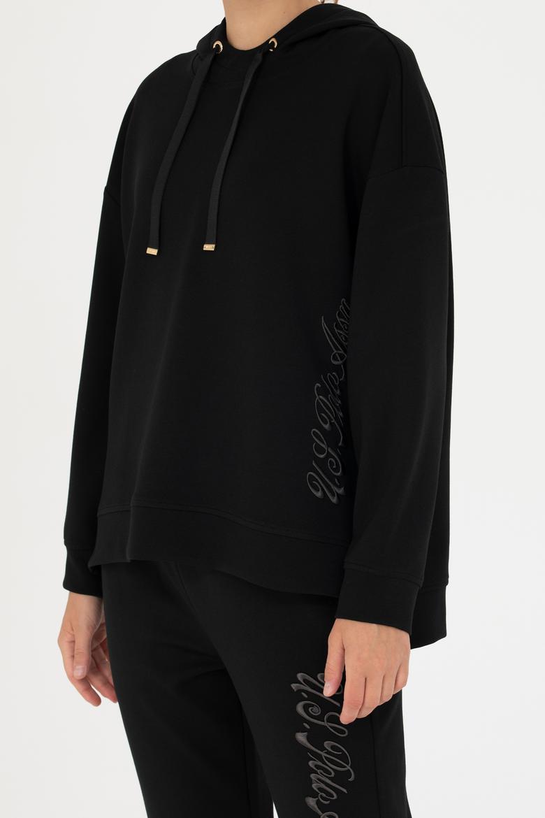 Kadın Siyah Kapüşonlu Sweatshirt - 50276555013