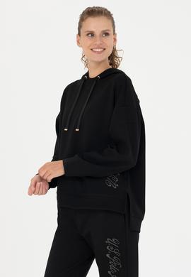 Kadın Siyah Kapüşonlu Sweatshirt - 50276555013
