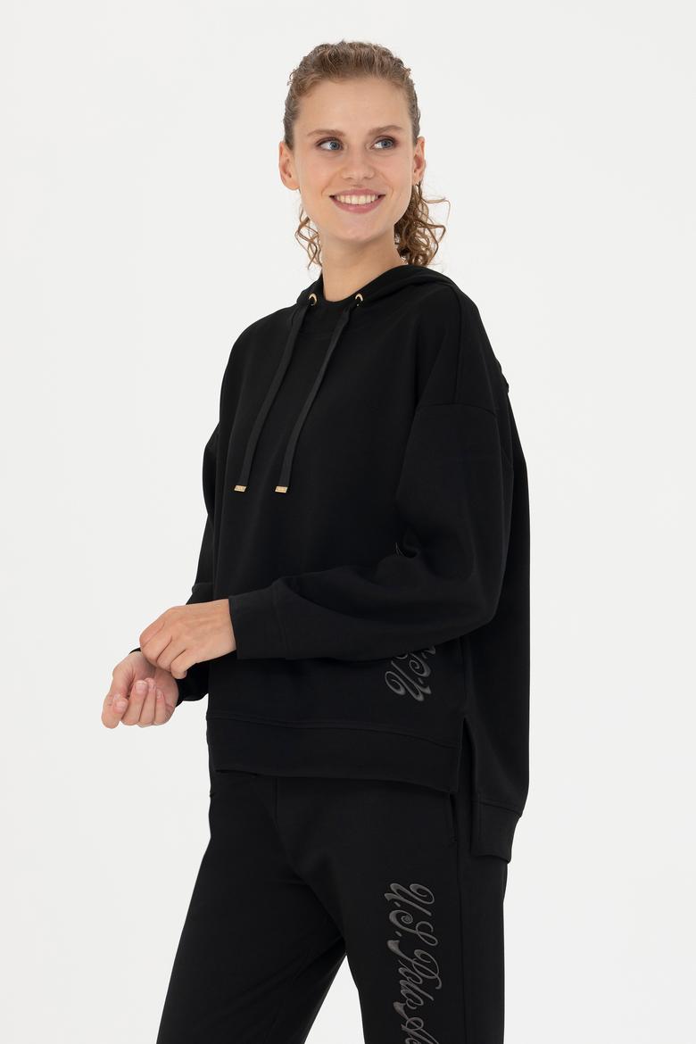 Kadın Siyah Kapüşonlu Sweatshirt - 50276555013