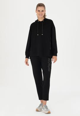 Kadın Siyah Kapüşonlu Sweatshirt - 50276555013