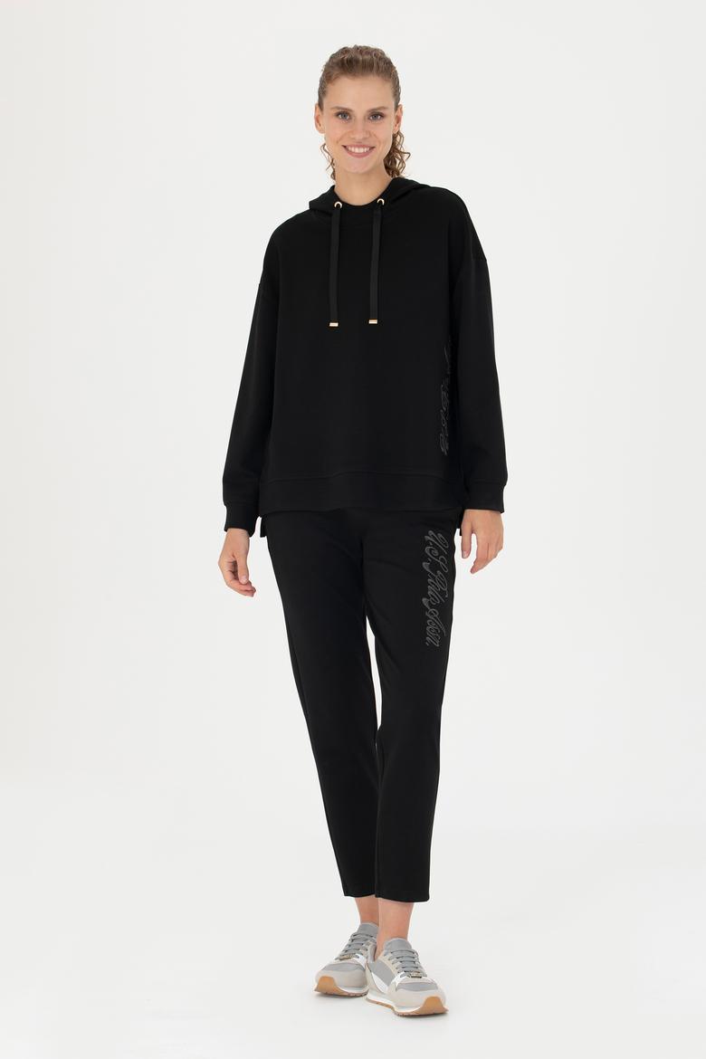 Kadın Siyah Kapüşonlu Sweatshirt - 50276555013