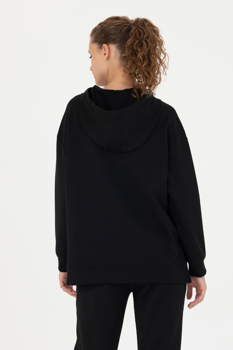 Kadın Siyah Kapüşonlu Sweatshirt - 50276555013