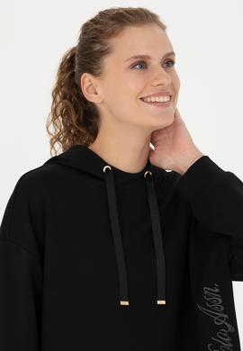 Kadın Siyah Kapüşonlu Sweatshirt - 50276555013