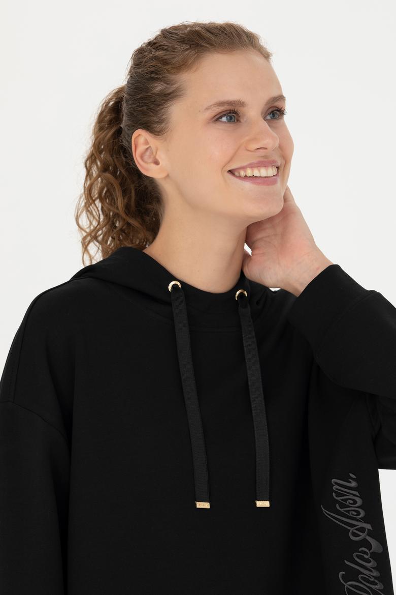 Kadın Siyah Kapüşonlu Sweatshirt - 50276555013