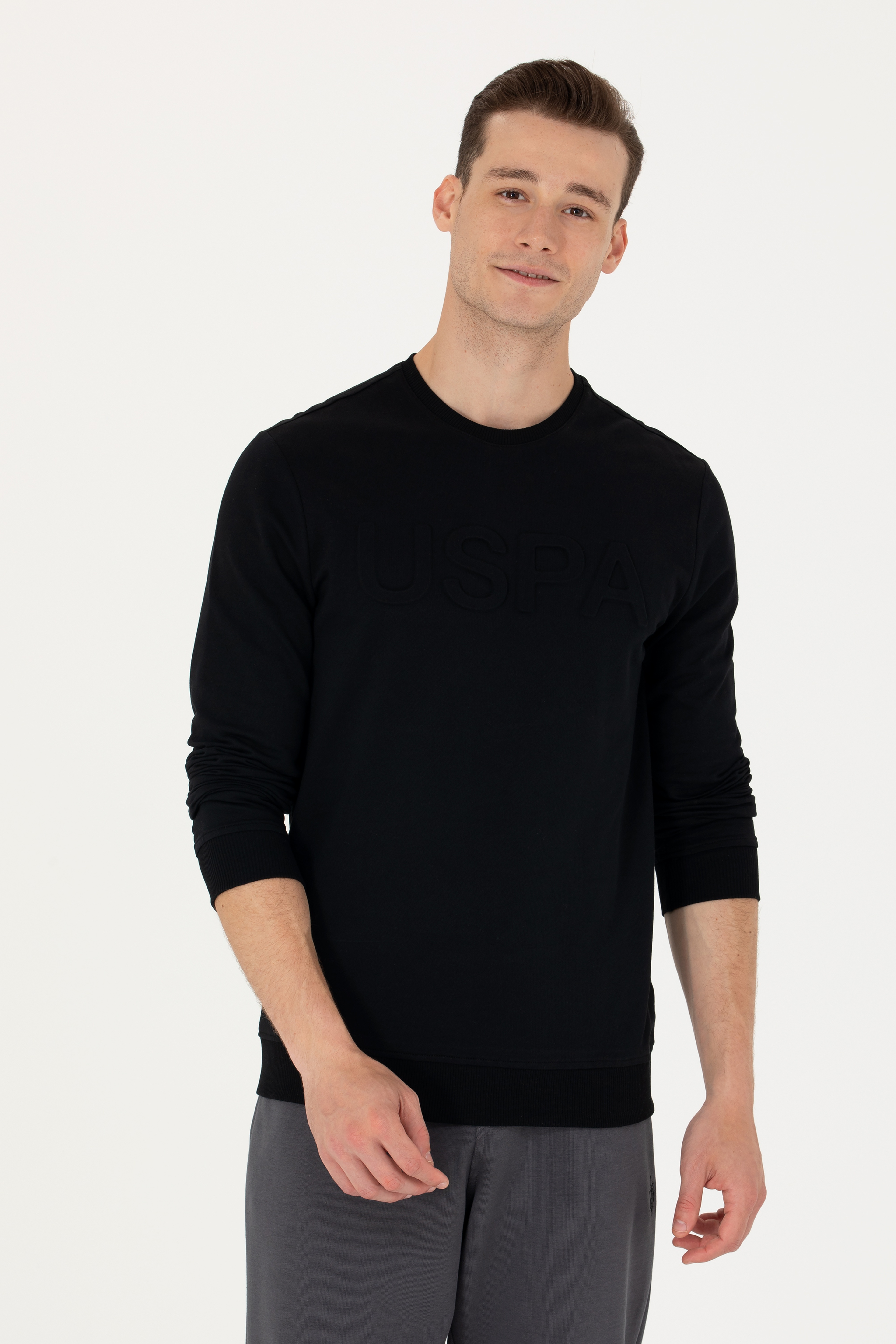 Erkek Siyah Basic Sweatshirt - Image 1