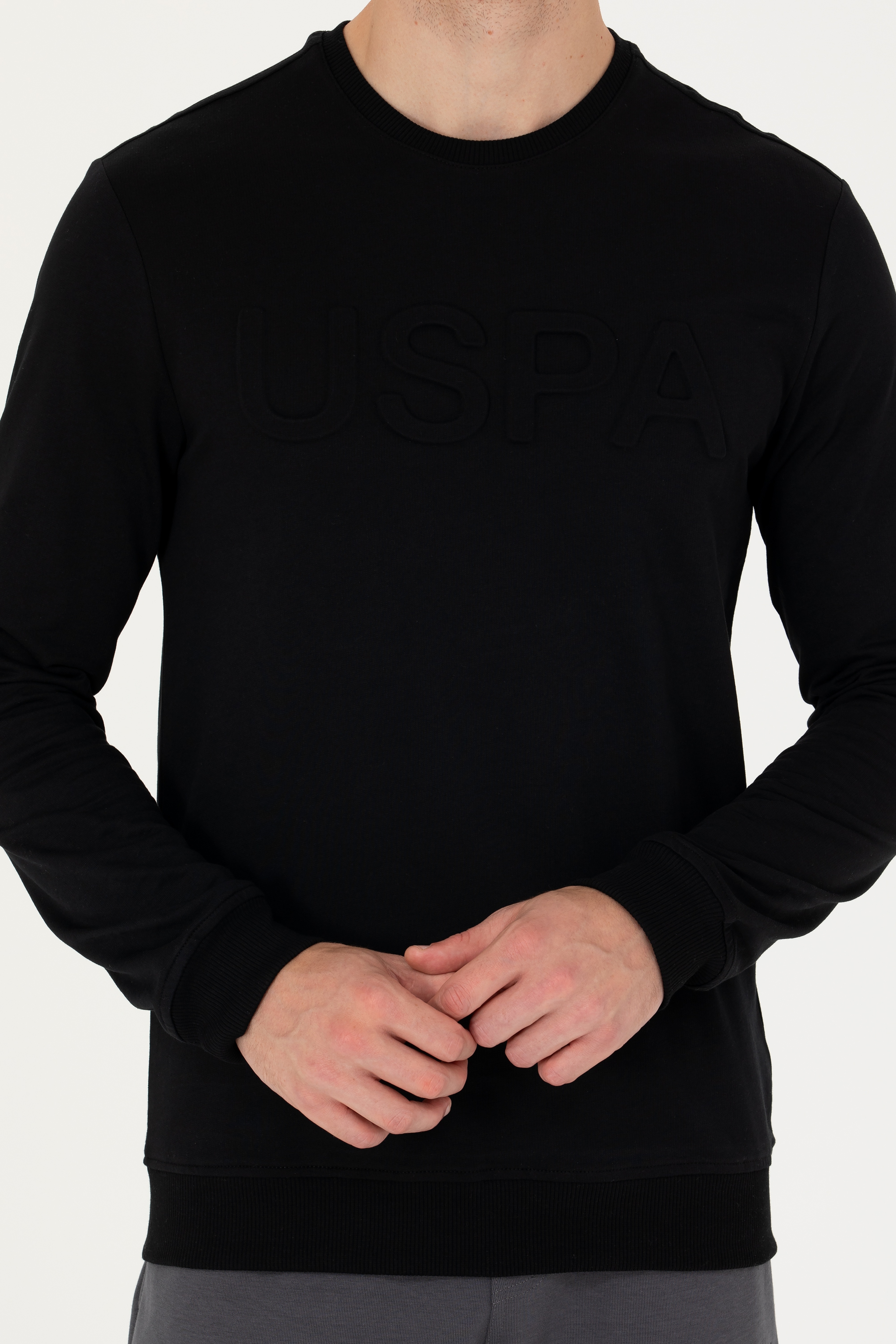 Erkek Siyah Basic Sweatshirt - Image 6