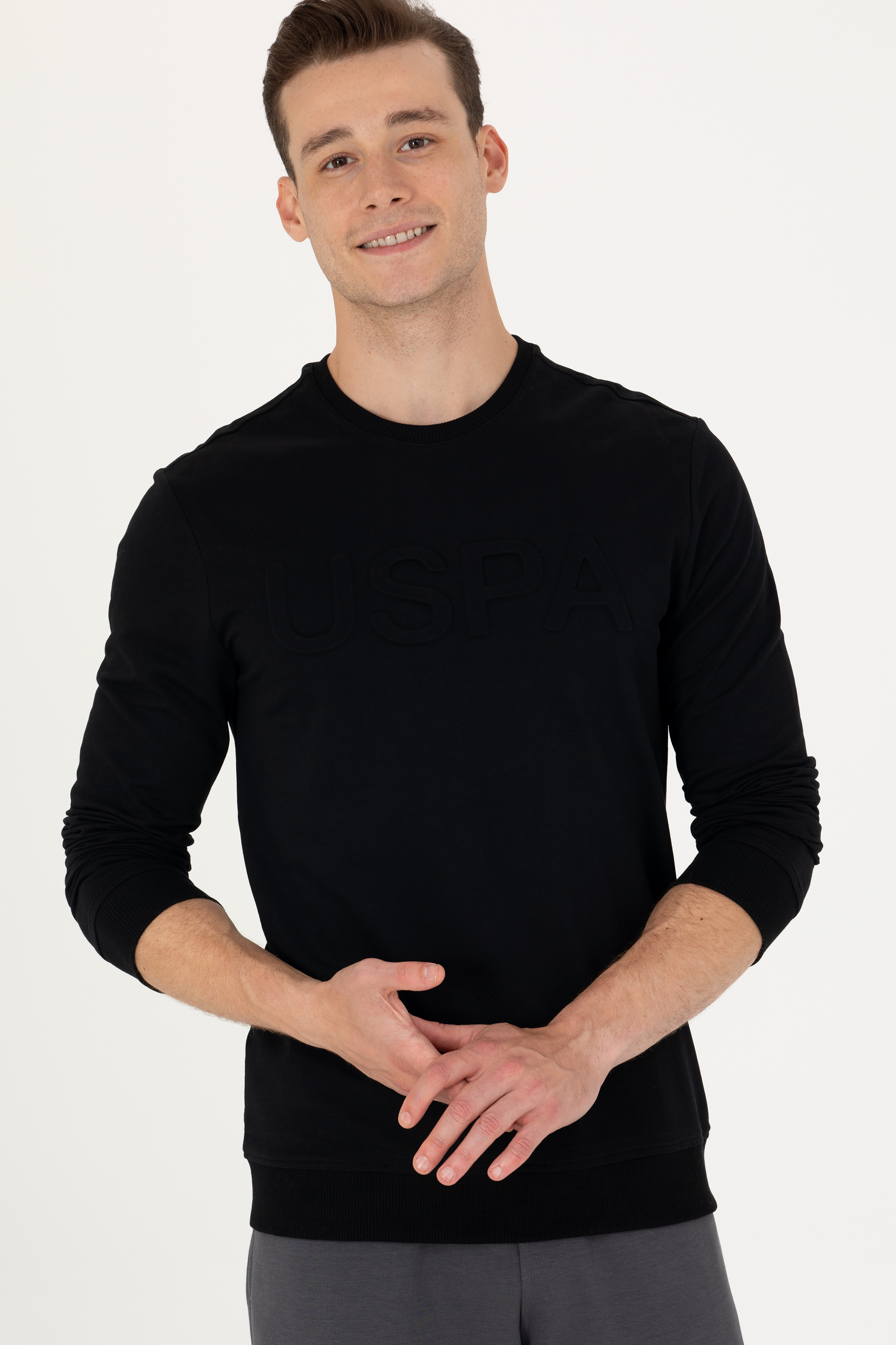 Erkek Siyah Basic Sweatshirt - Image 4