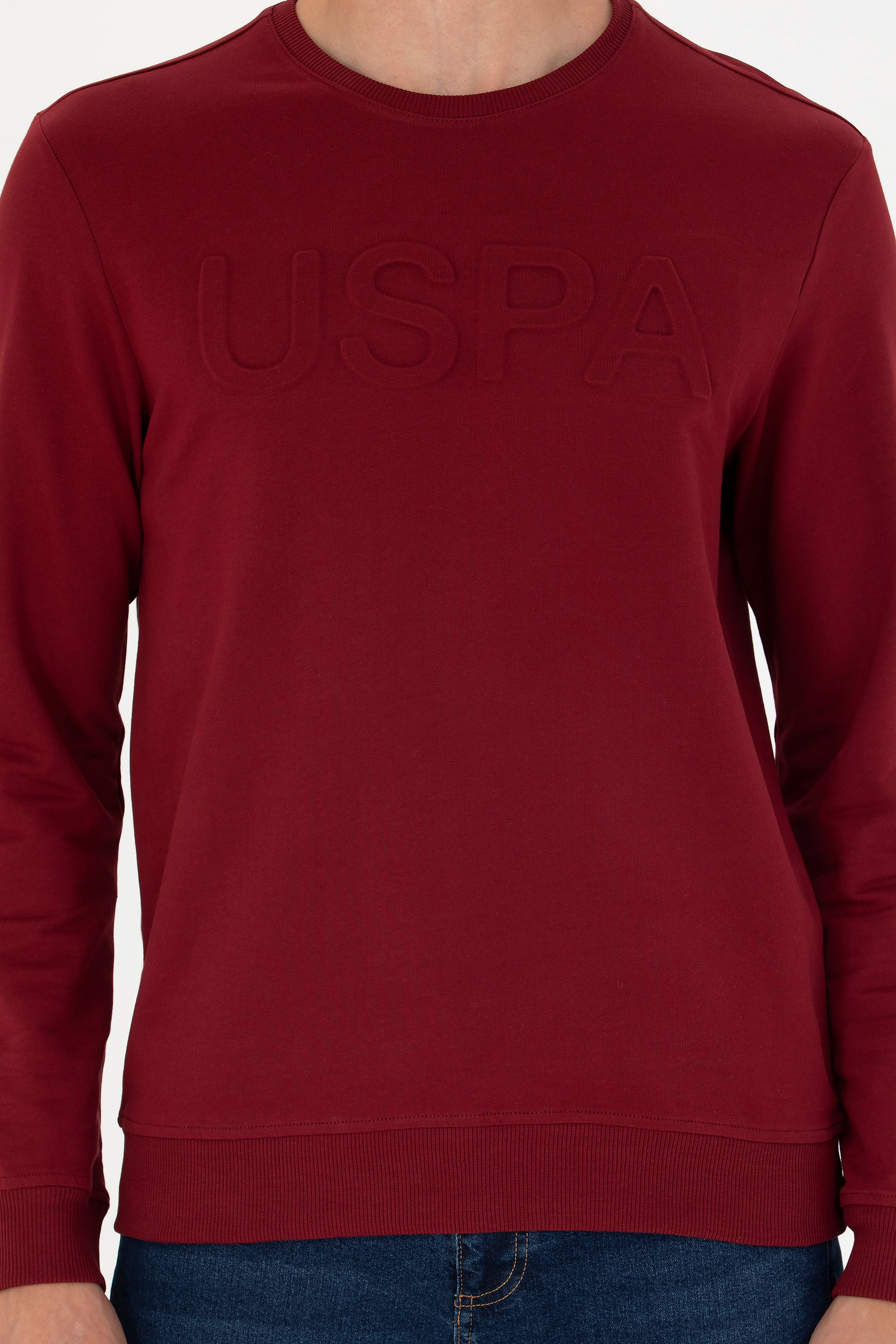 Erkek Bordo Basic Sweatshirt - Image 6