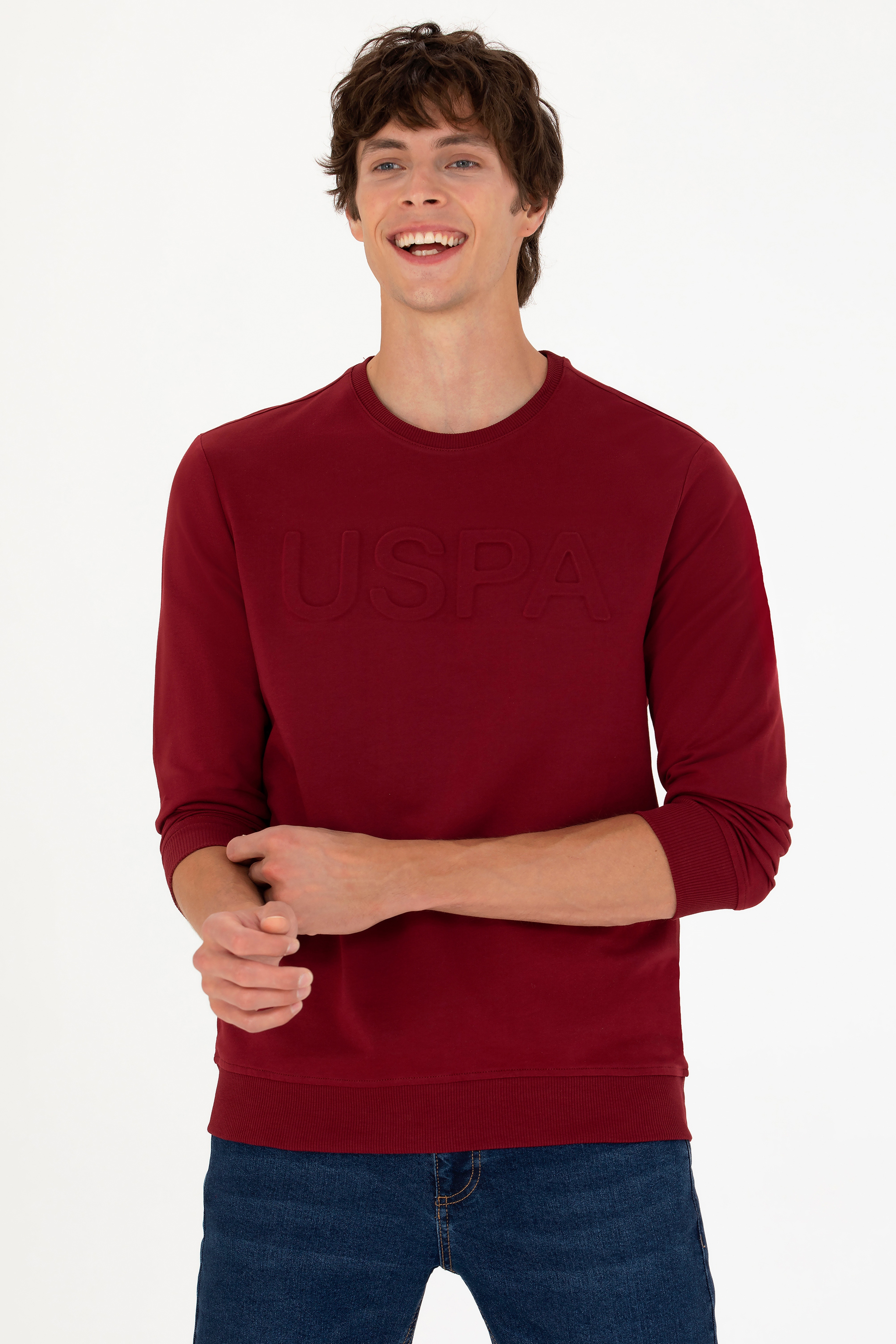 Erkek Bordo Basic Sweatshirt - Image 3