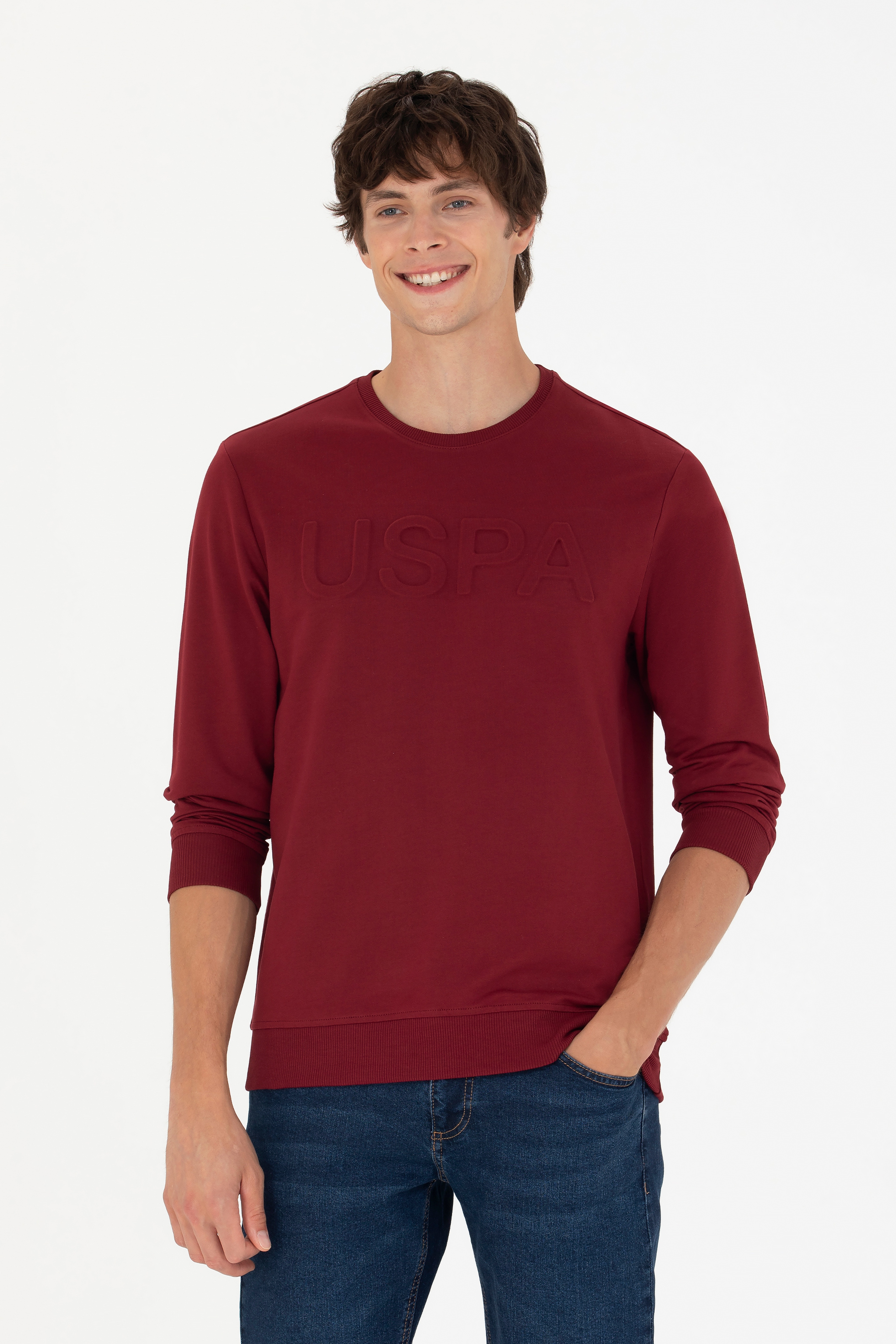 Erkek Bordo Basic Sweatshirt - Image 1