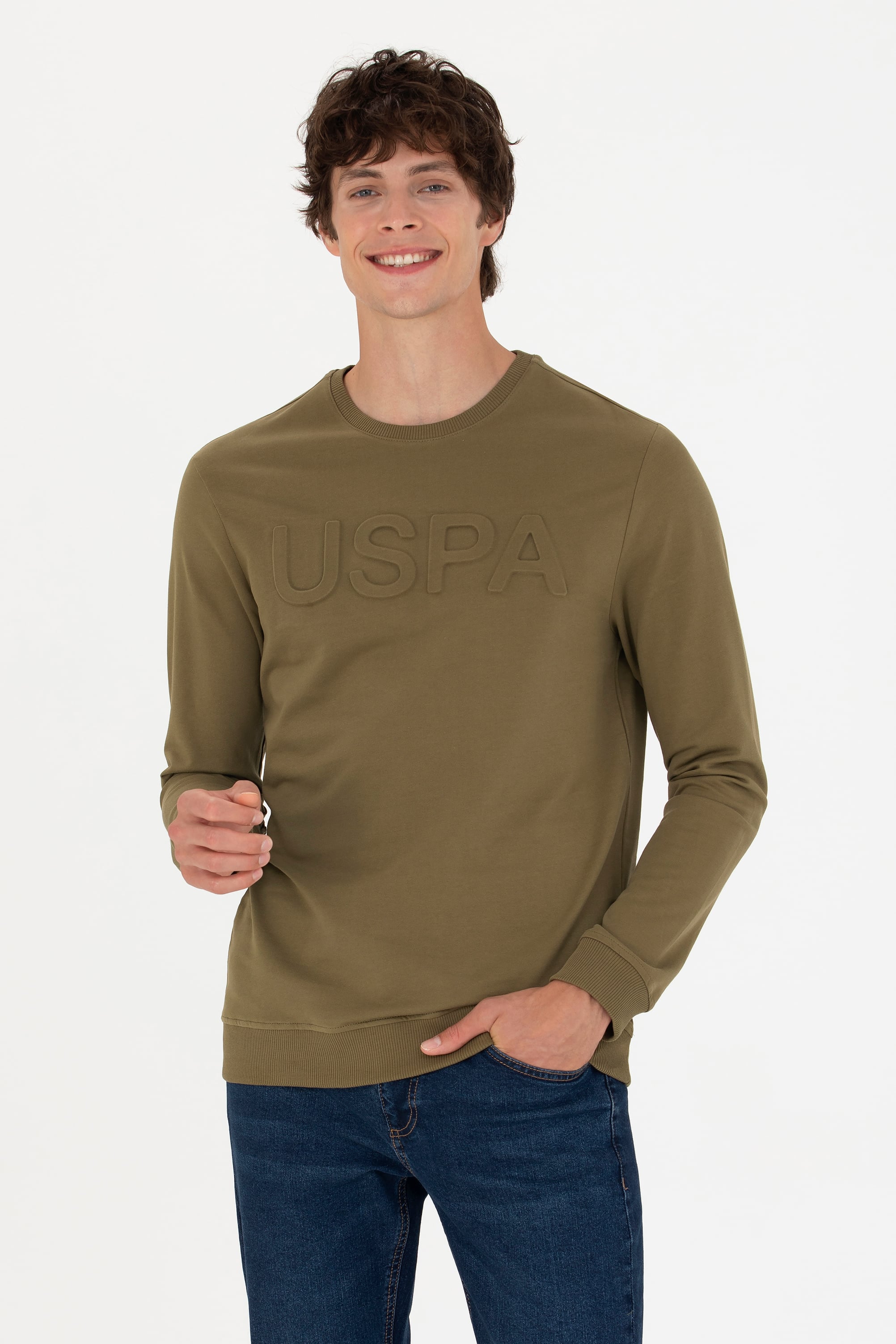 Erkek Haki Basic Sweatshirt - Image 1