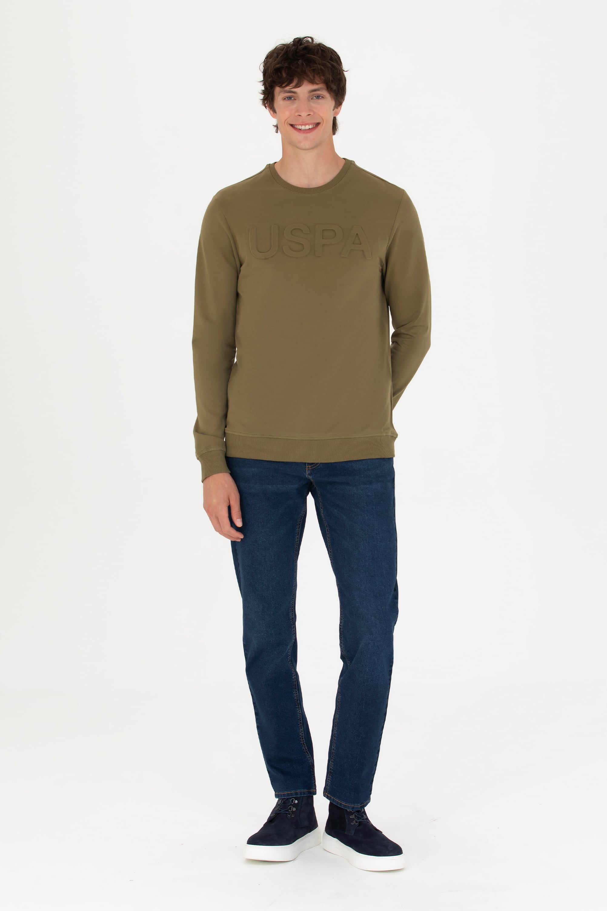Erkek Haki Basic Sweatshirt - Image 4